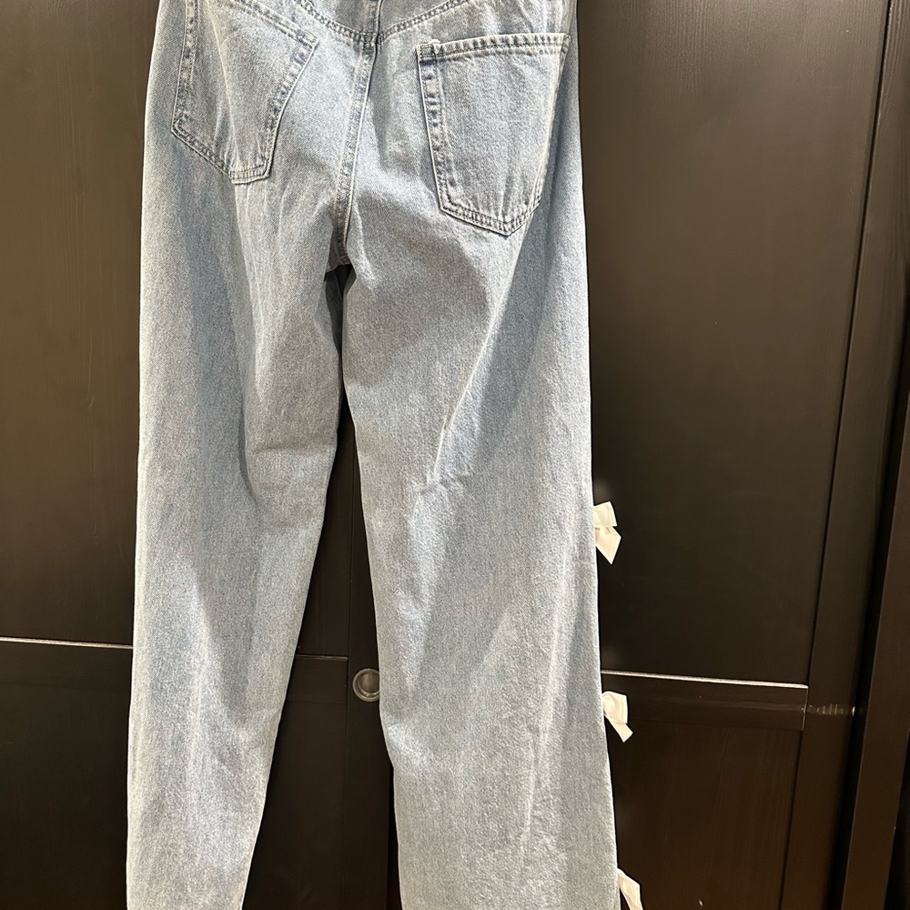 🆕 Flying Angel Stylish Light Blue Wide Leg Jeans with Bow Accents - Picture 4 of 10